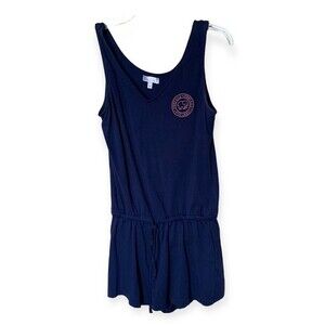 Ivory Ella Blue Sleeveless V-Neck Romper with Elastic Waist and Tie - Size Med